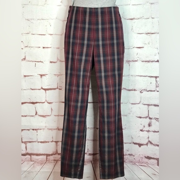 RAG & BONE Simone Burgundy Navy Grey Plaid High Rise Ankle Cropped Pants Size 4 - Picture 7 of 16